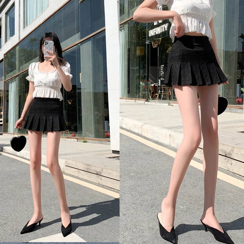 Premium Lace Pleated Mini Skirt - High Waist Sweet Style