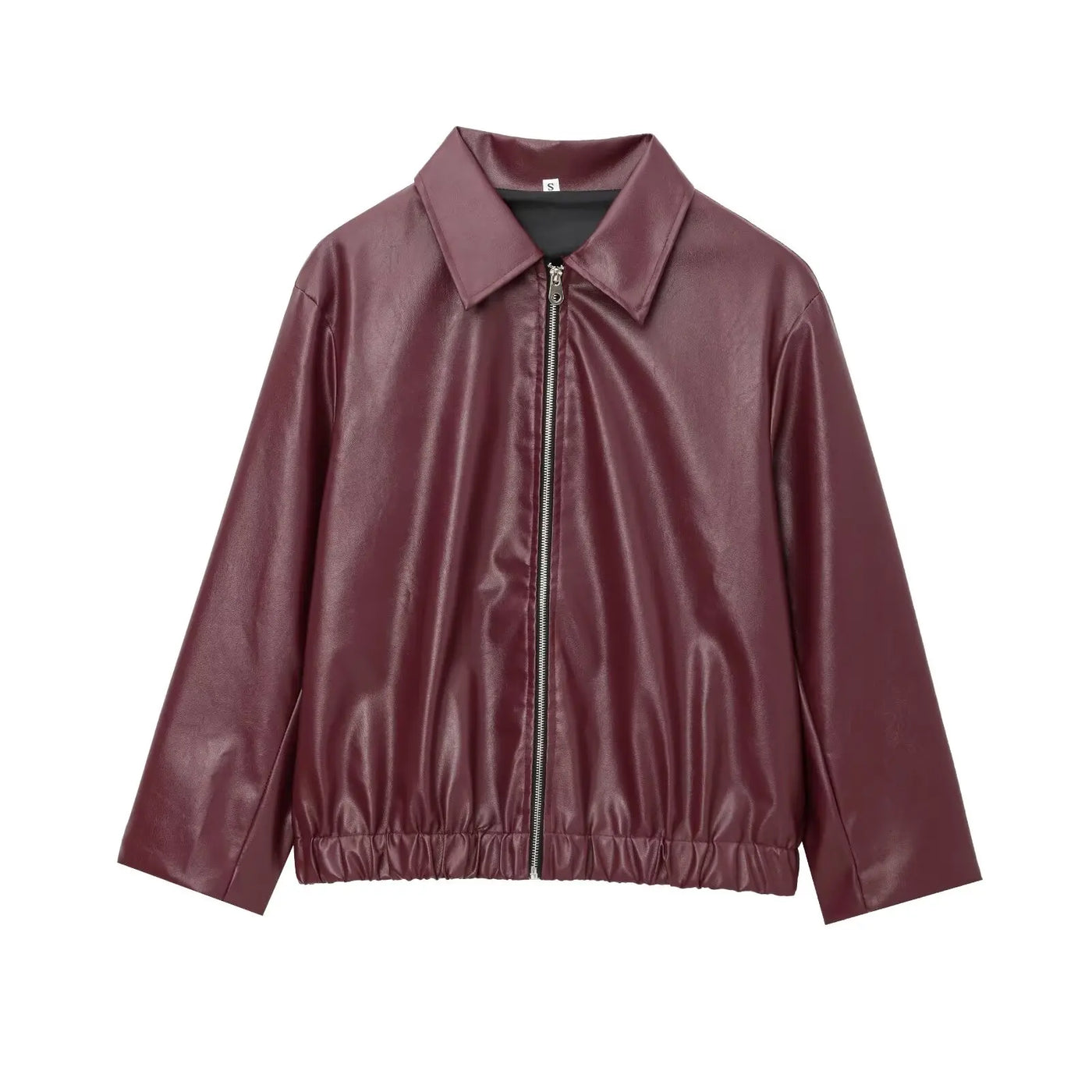 Premium Faux Leather Jacket - Wine Red Zip-Up Outerwear