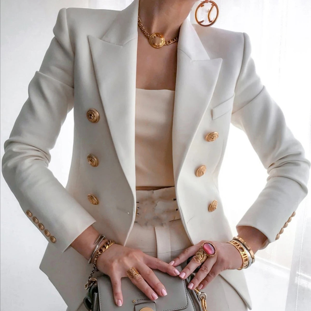 Elegant Tailored Jacket - Turn-Down Collar Office Outerwear