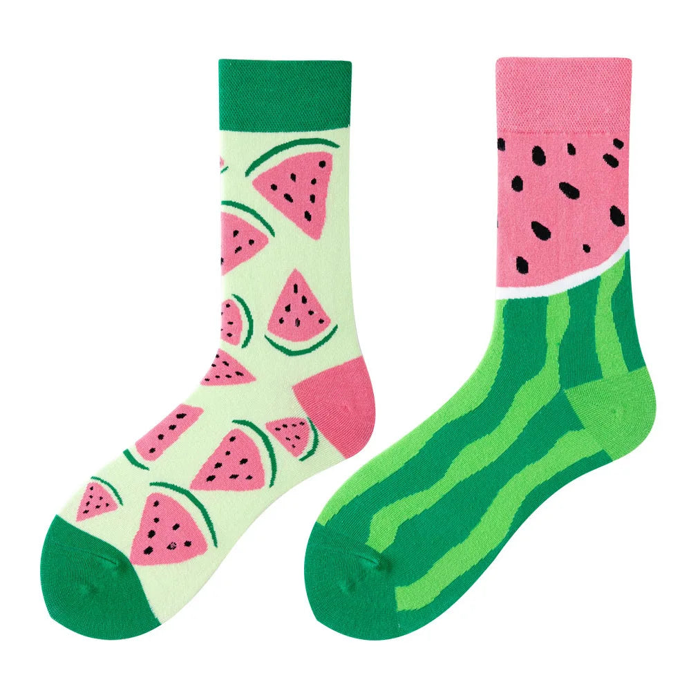 Colorful Print Cotton Socks - Unisex Mid-Tube Casual Pair