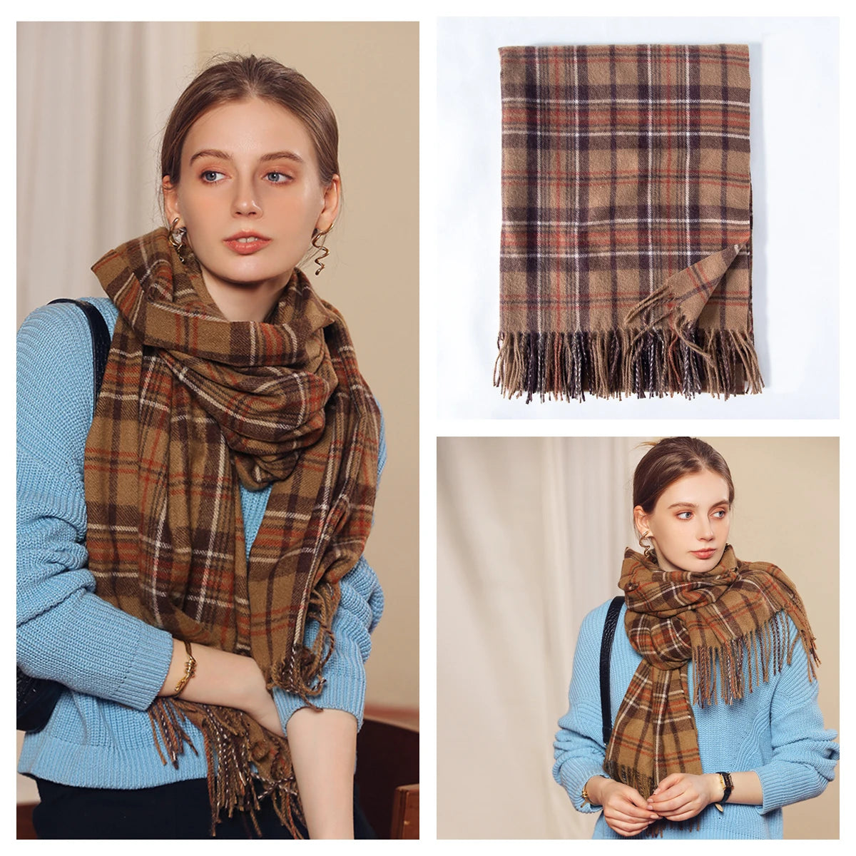 Luxury Plaid Cashmere-Feel Scarf - Oversized Shawl Wrap