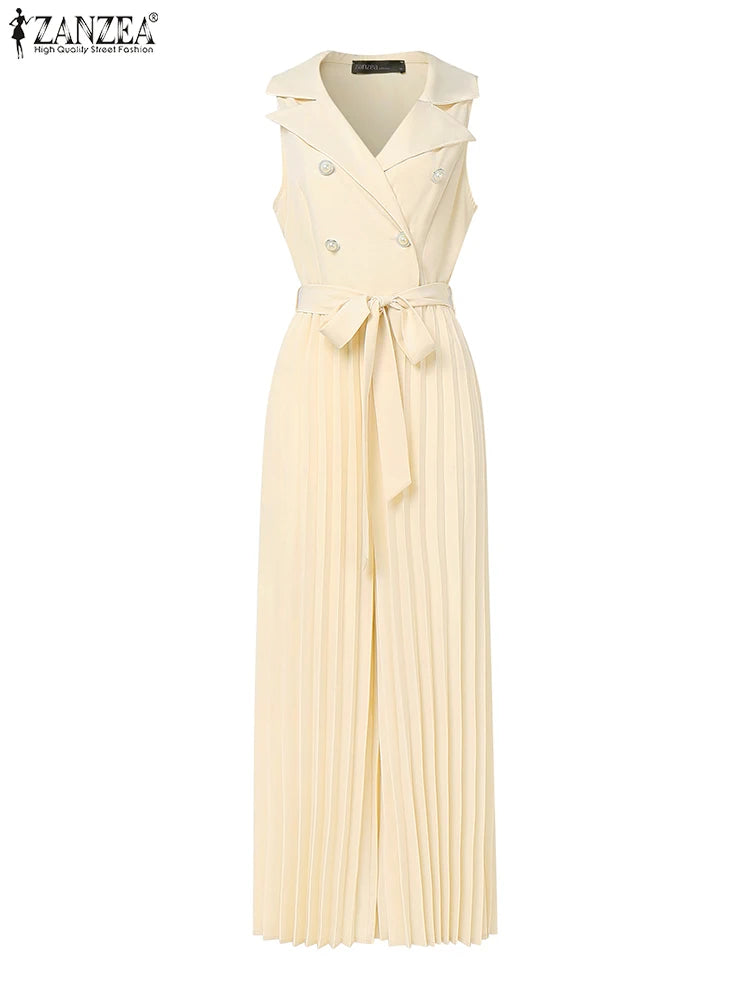 Sleeveless Wide-Leg Jumpsuit - Office & Occasion Wear
