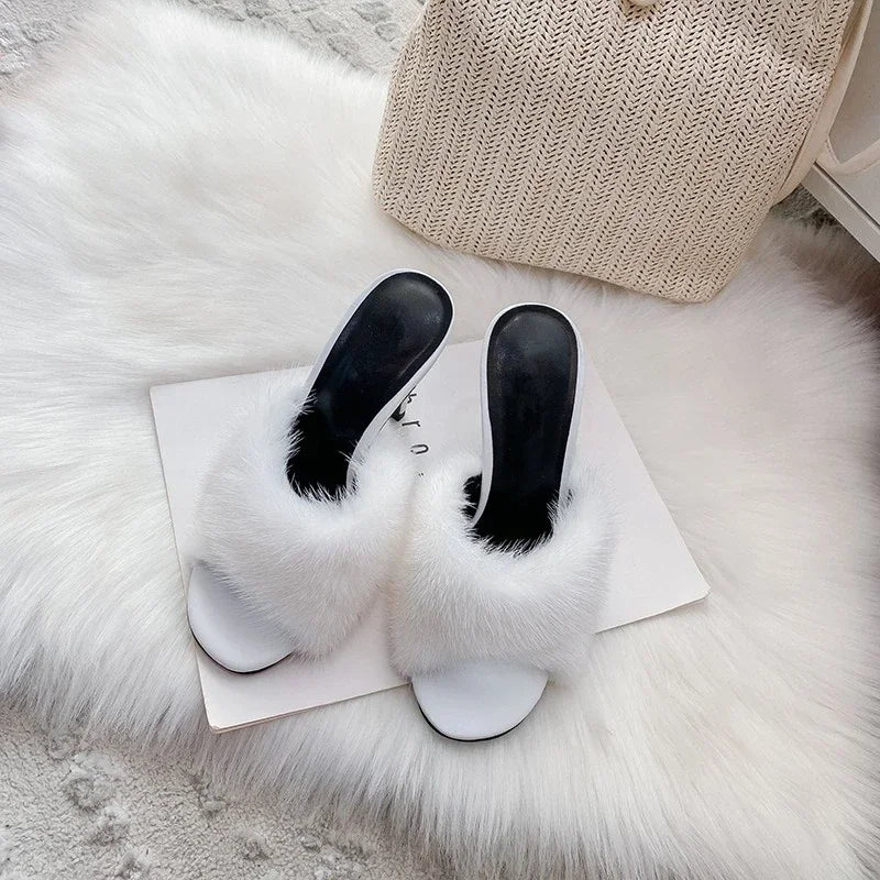 Luxury Fur-Trim High Heel Sandals - Open Toe Party Style