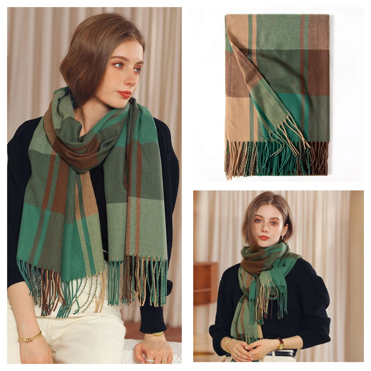 Luxury Plaid Cashmere-Feel Scarf - Oversized Shawl Wrap