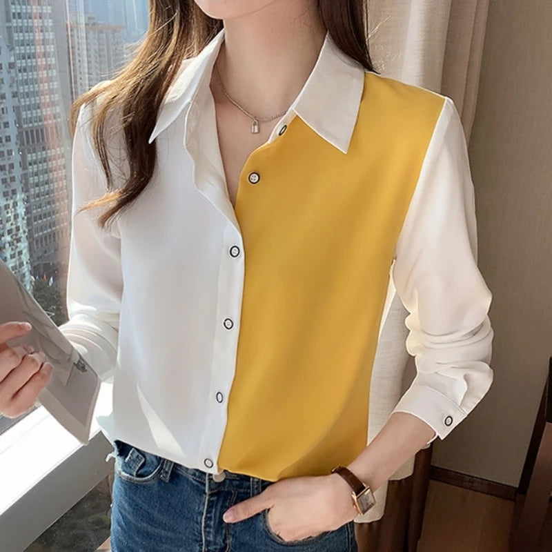 Classic Button Blouse - Loose Fit Turn-Down Collar Shirt