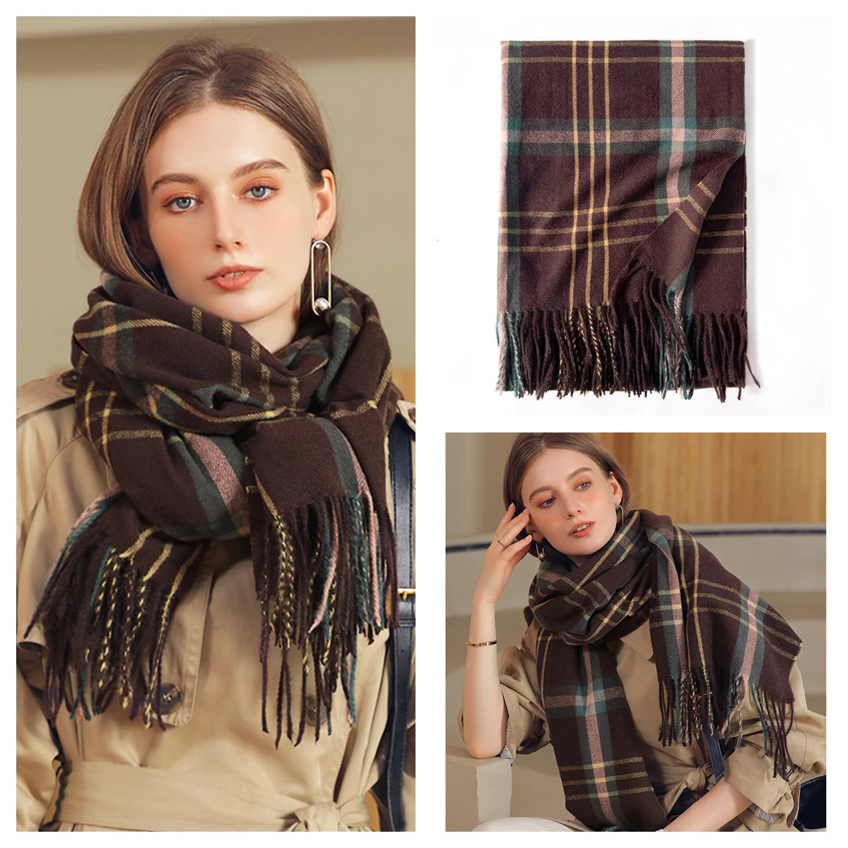 Luxury Plaid Cashmere-Feel Scarf - Oversized Shawl Wrap