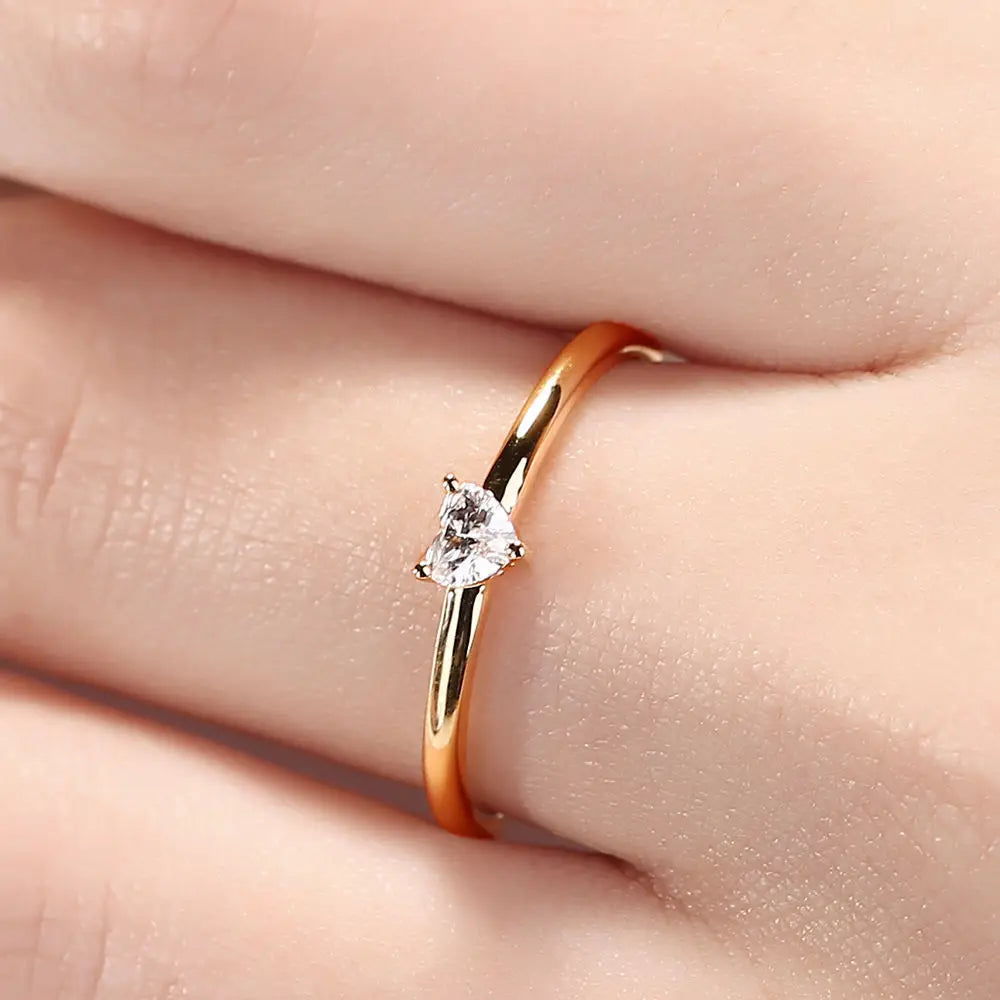 Luxury Heart Zircon Ring - 14K Gold-Plated Minimalist Jewelry