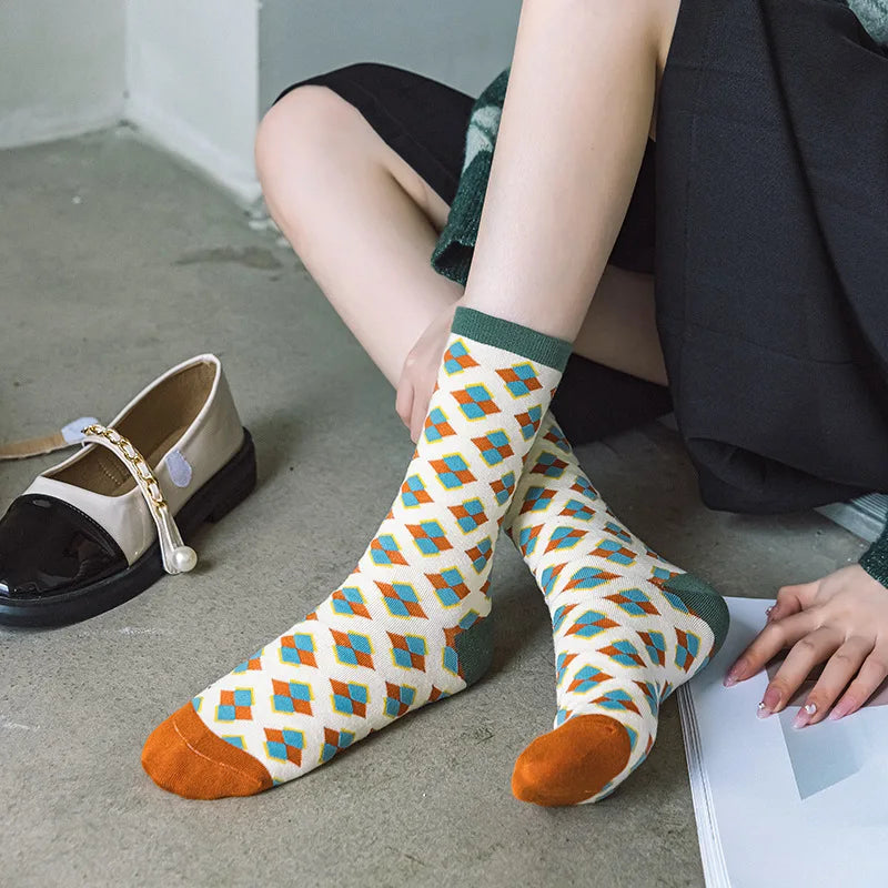 Premium Floral Pattern Long Socks - Soft Cotton Everyday Pair