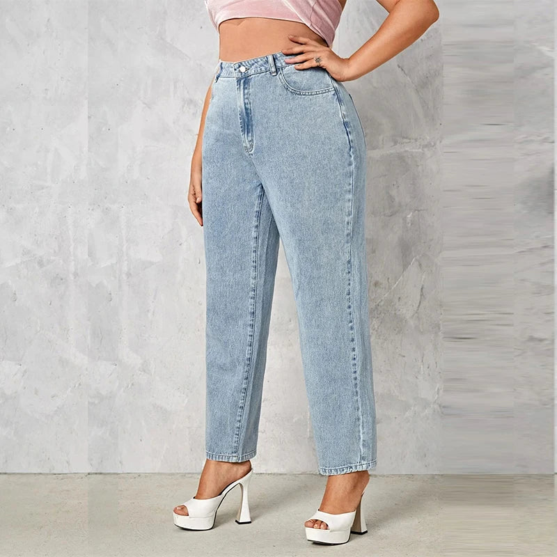 Premium Plus Size Straight Leg Jeans - Stretch Dark Wash Denim