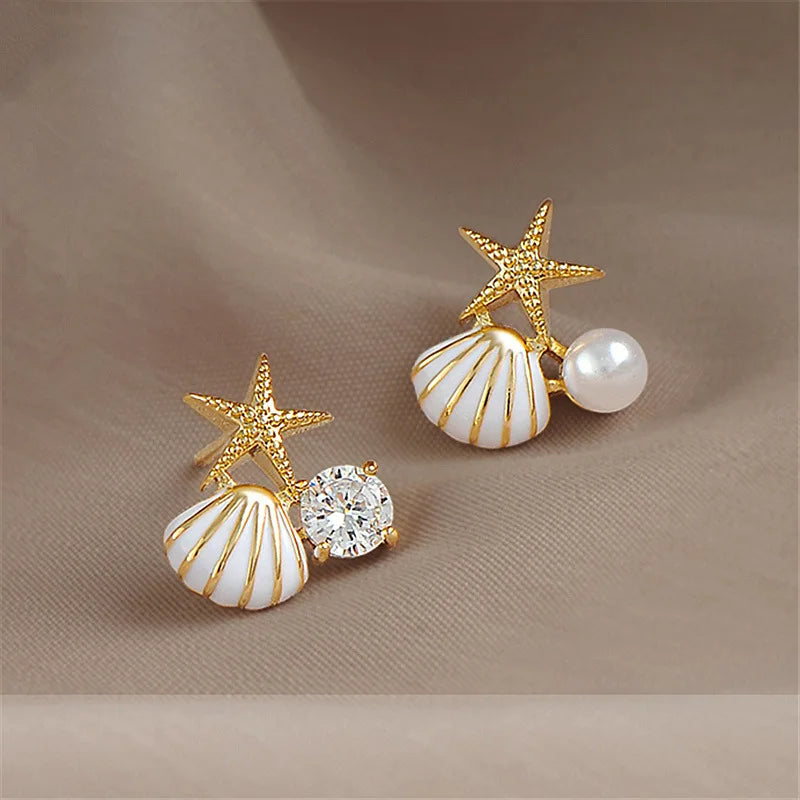 Rhinestone Starfish Stud Earrings - Elegant Jewelry
