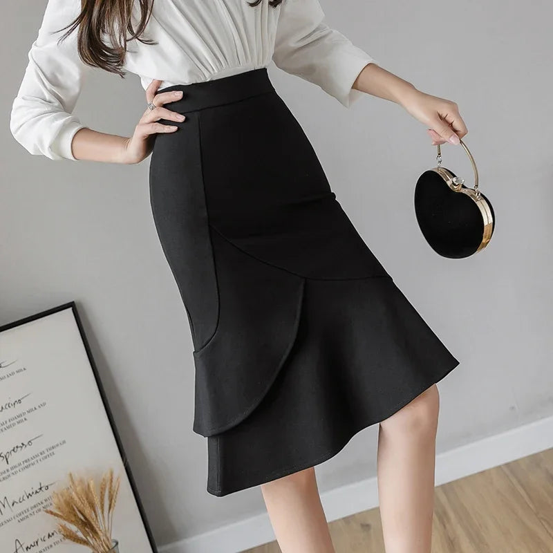 Premium Black Bodycon Long Skirt - High Waist Elegant Style