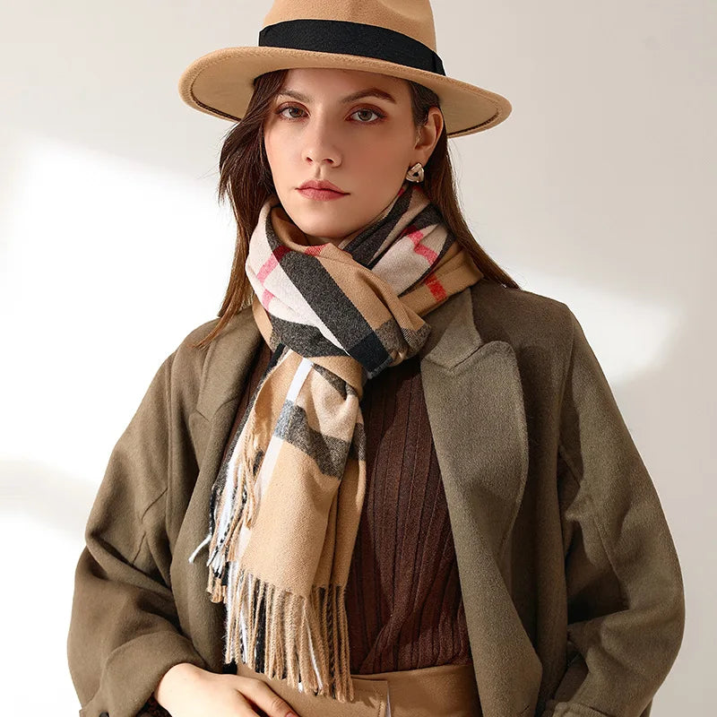 Luxury Plaid Cashmere-Feel Scarf - Oversized Shawl Wrap