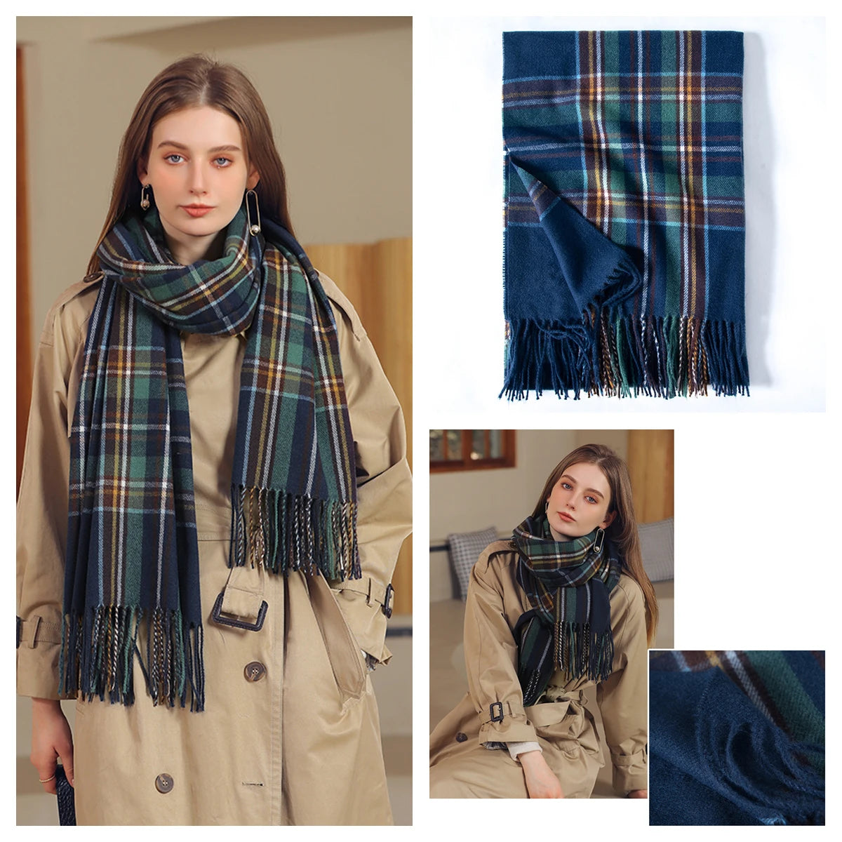 Luxury Plaid Cashmere-Feel Scarf - Oversized Shawl Wrap