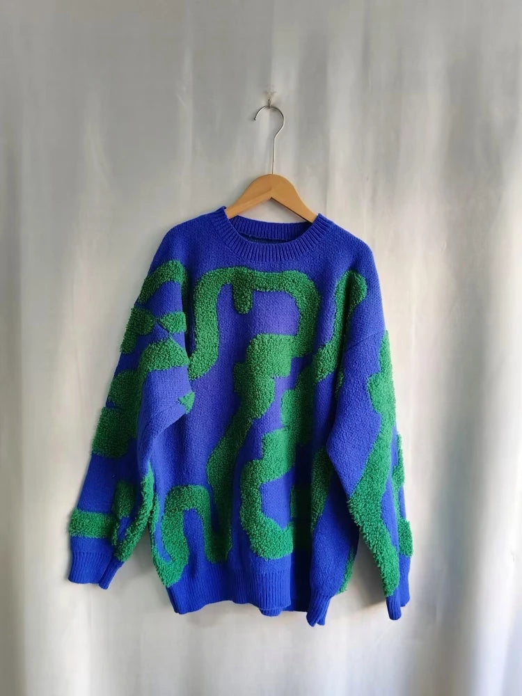 Vintage Floral Knit Sweater - O-Neck Chic Pullover