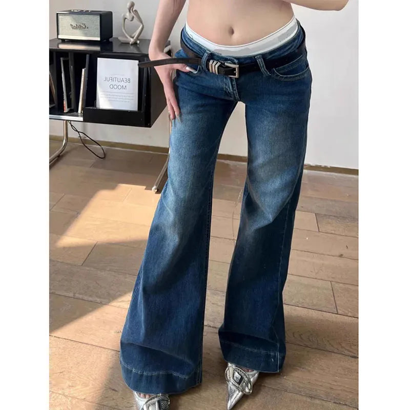 Low-Waist Wide-Leg Jeans - Denim Streetwear