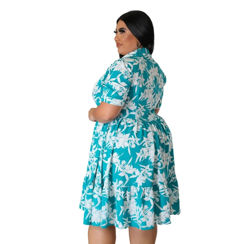 Plus Size Floral Midi Dress - A-Line Everyday Elegance
