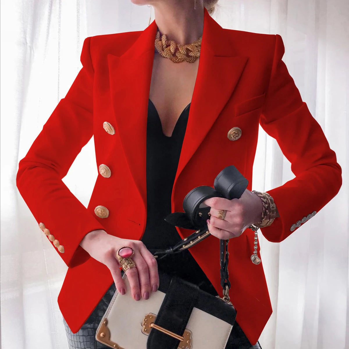 Elegant Tailored Jacket - Turn-Down Collar Office Outerwear