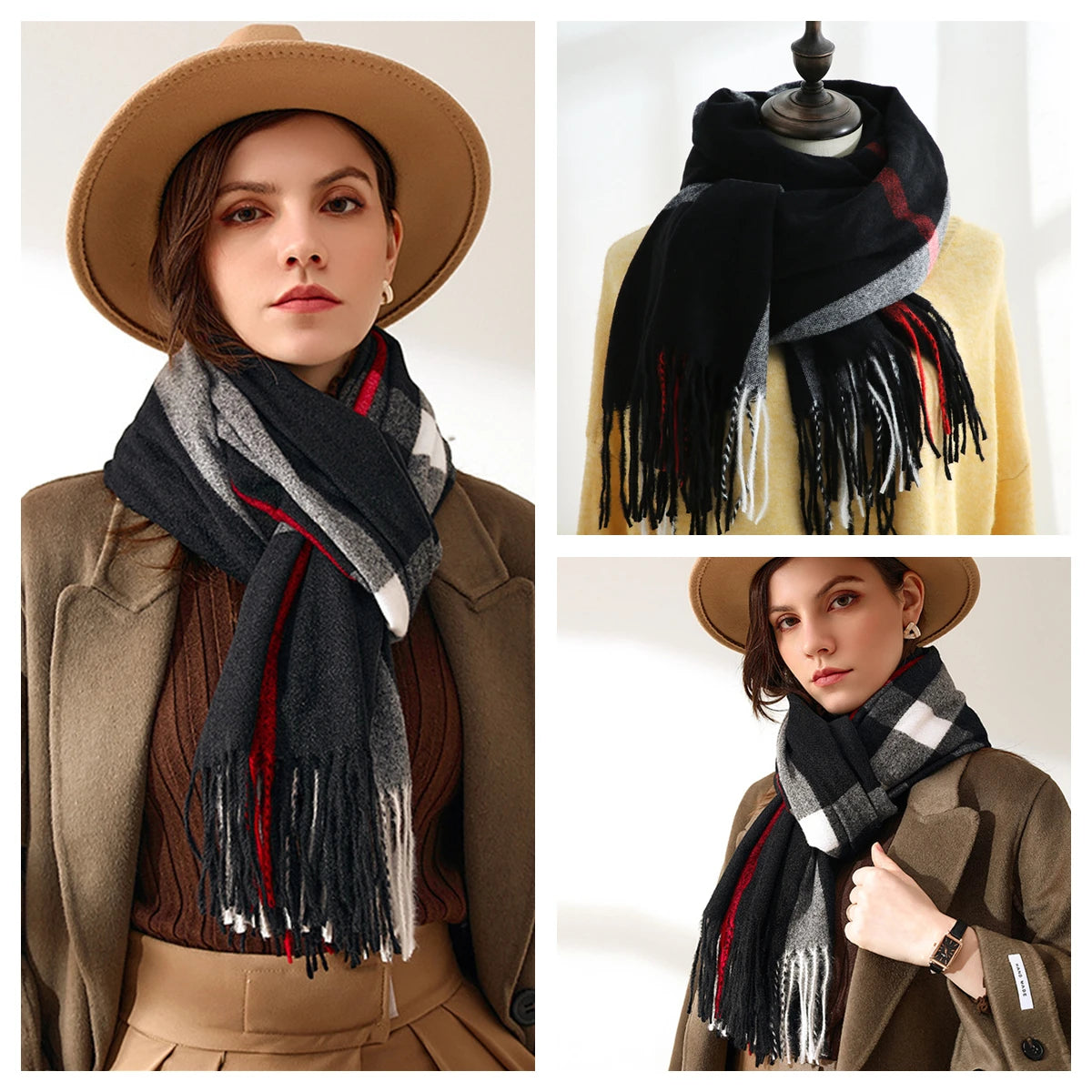 Luxury Plaid Cashmere-Feel Scarf - Oversized Shawl Wrap