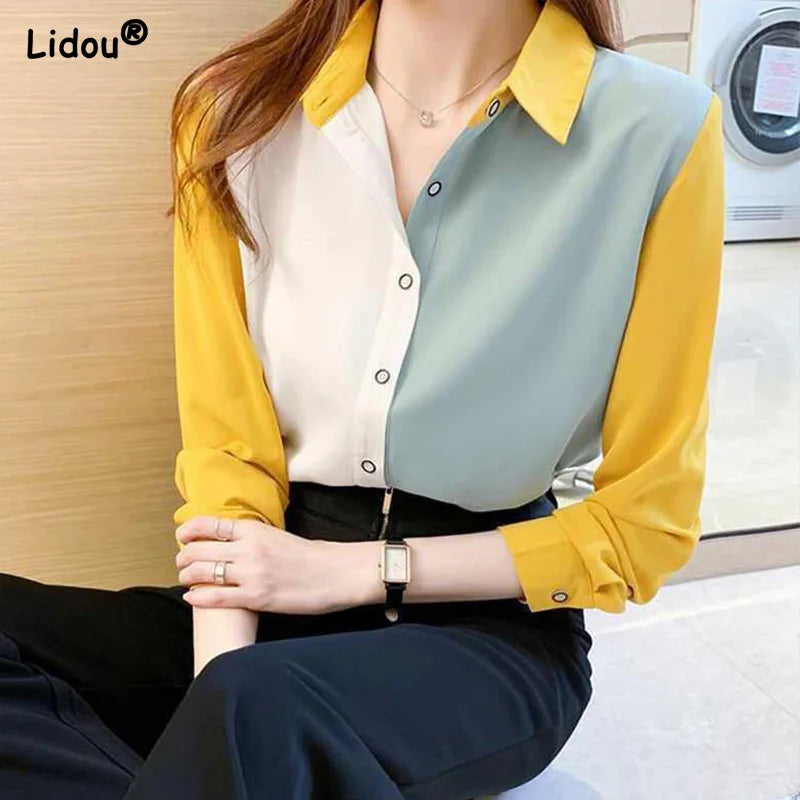 Classic Button Blouse - Loose Fit Turn-Down Collar Shirt