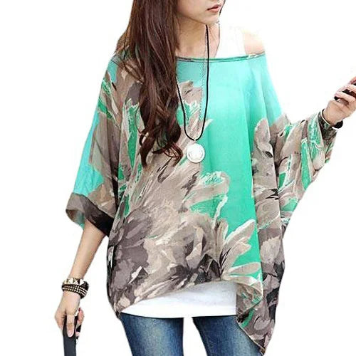 Plus Size Batwing Blouse - Casual Summer Button Shirt
