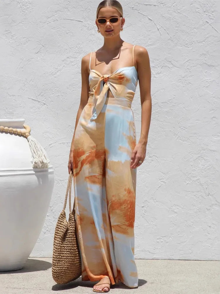 Spaghetti Strap Wide-Leg Jumpsuit - Vacation Style