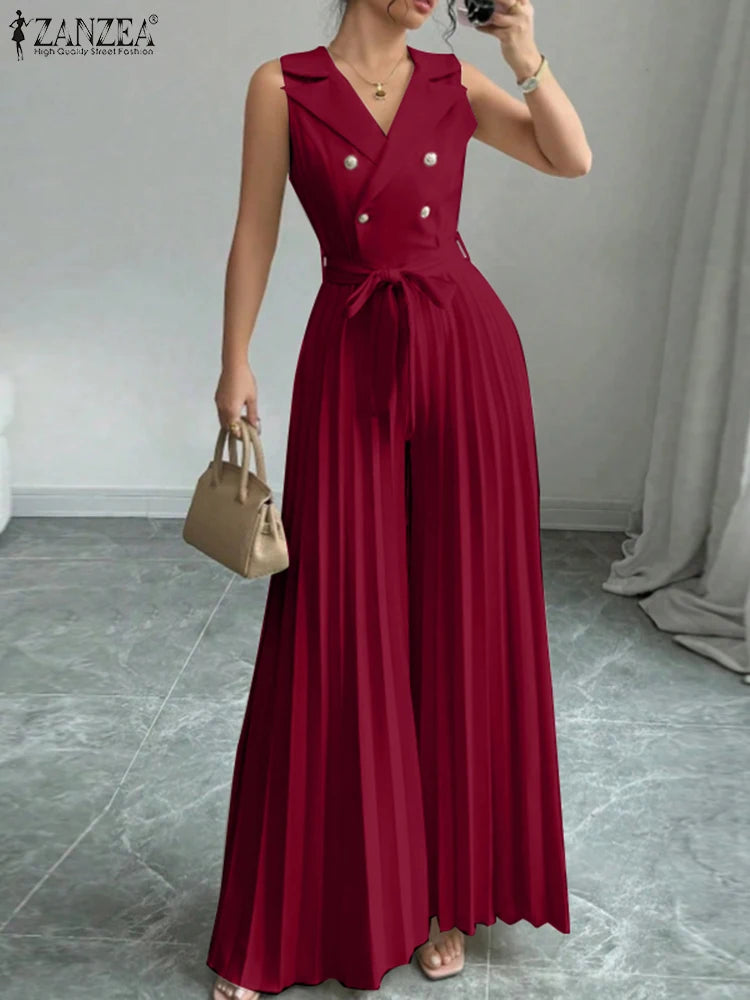 Sleeveless Wide-Leg Jumpsuit - Office & Occasion Wear