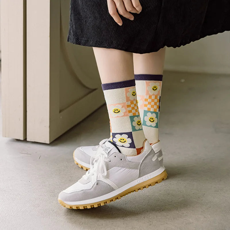 Premium Floral Pattern Long Socks - Soft Cotton Everyday Pair
