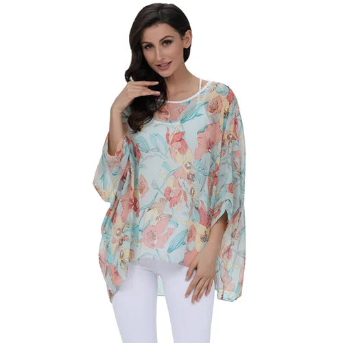 Plus Size Batwing Blouse - Casual Summer Button Shirt