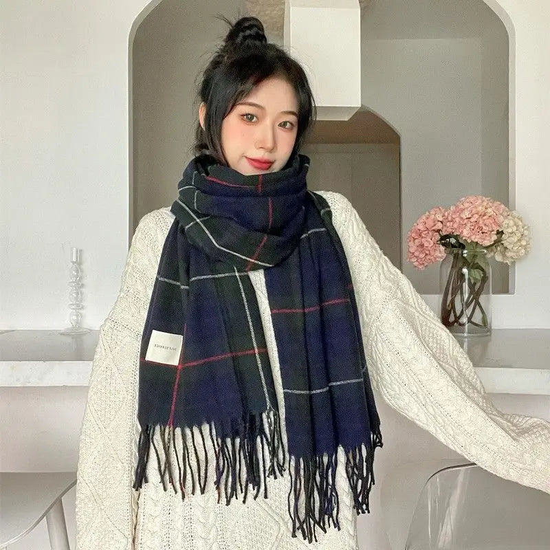 Luxury Plaid Tassel Scarf - Long Cashmere-Feel Shawl