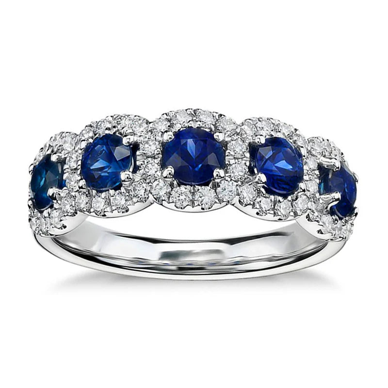 Luxury Blue and White Zircon Engagement Ring - Bridal Jewelry