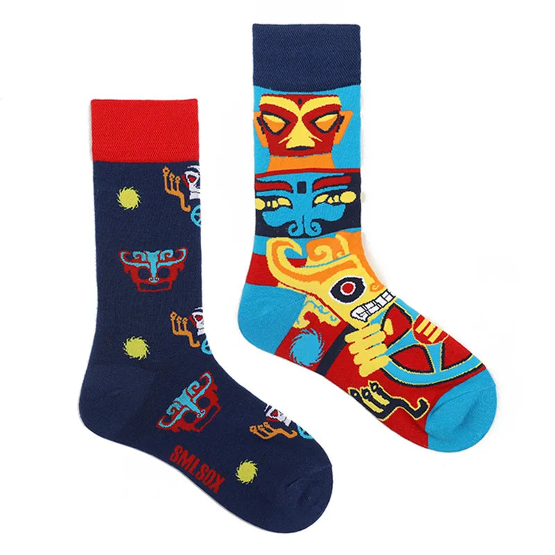 Colorful Print Cotton Socks - Unisex Mid-Tube Casual Pair