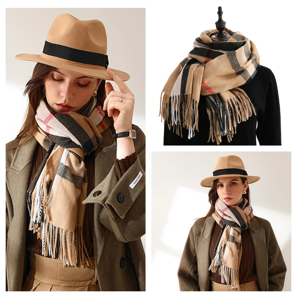 Luxury Plaid Cashmere-Feel Scarf - Oversized Shawl Wrap