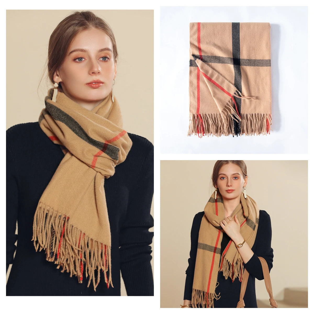 Luxury Plaid Cashmere-Feel Scarf - Oversized Shawl Wrap