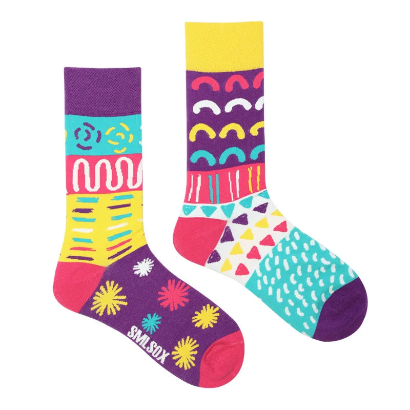 Colorful Print Cotton Socks - Unisex Mid-Tube Casual Pair