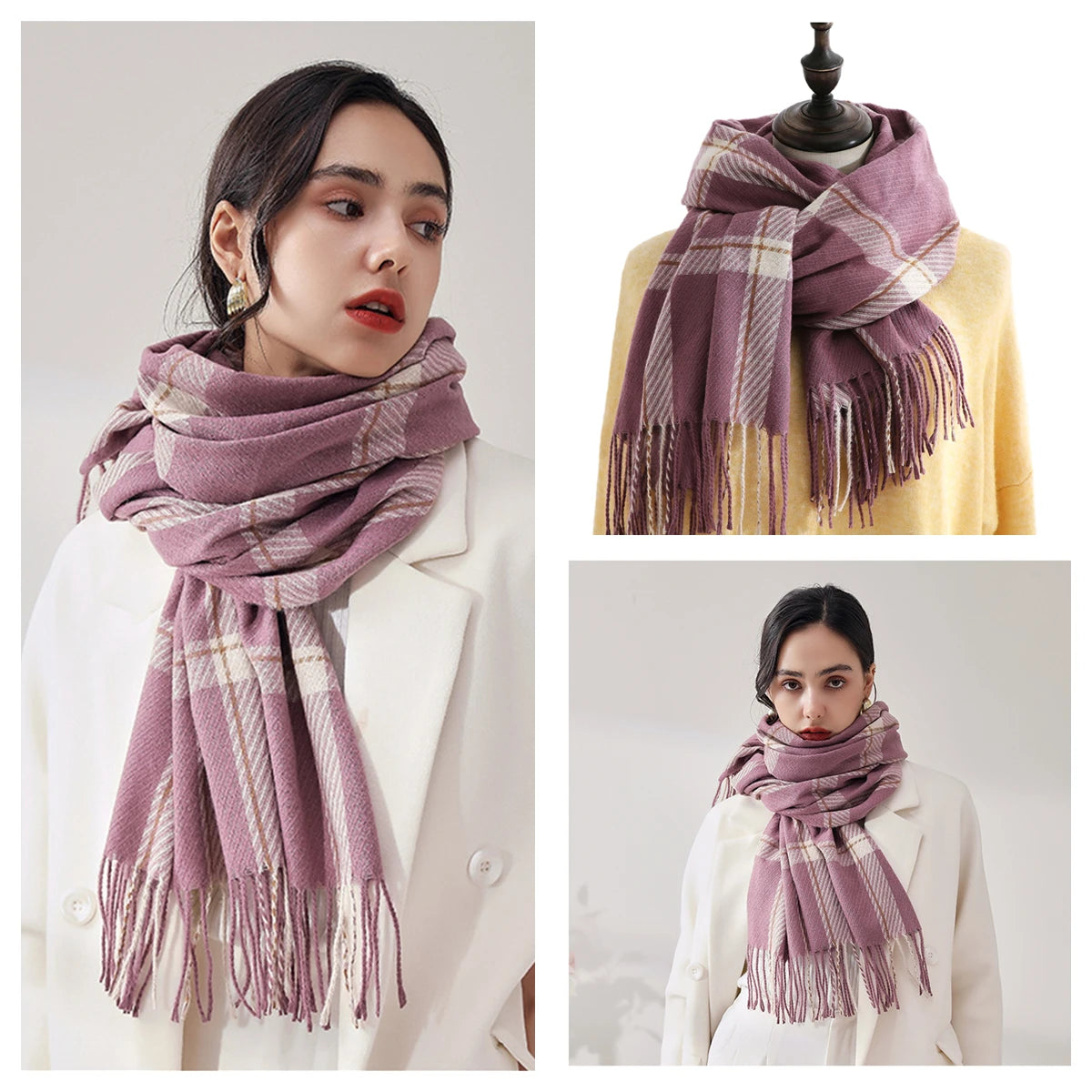 Luxury Plaid Cashmere-Feel Scarf - Oversized Shawl Wrap