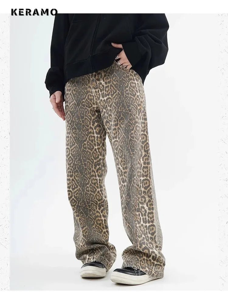 High-Waist Leopard Print Wide-Leg Jeans - Everyday Denim