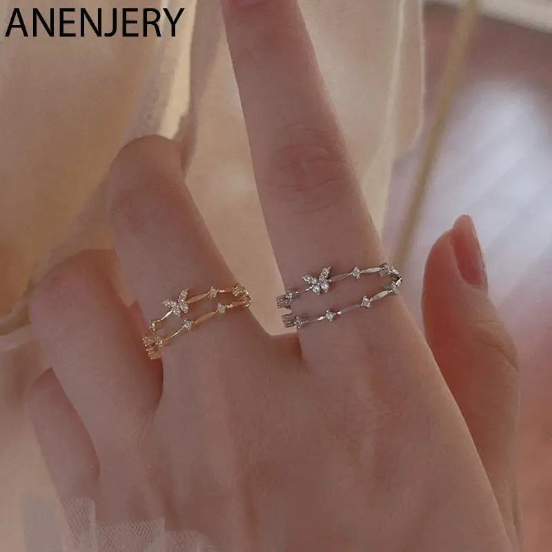 Premium Butterfly Ring - Silver-Tone Zircon Jewelry
