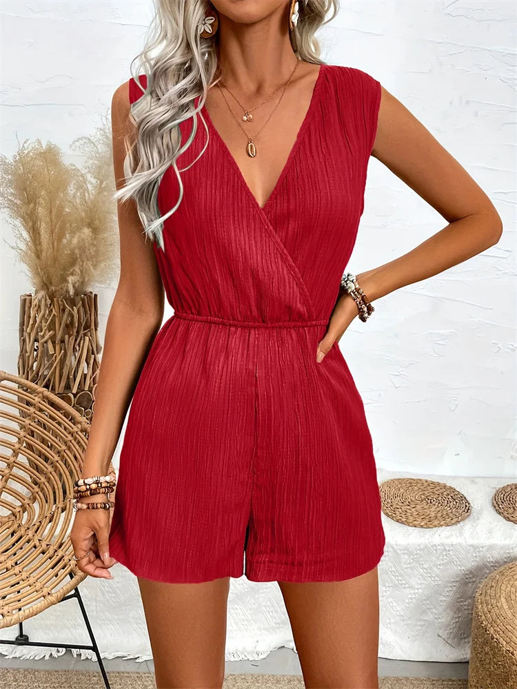 V-Neck Sleeveless Romper Jumpsuit - Office & Occasion Wear