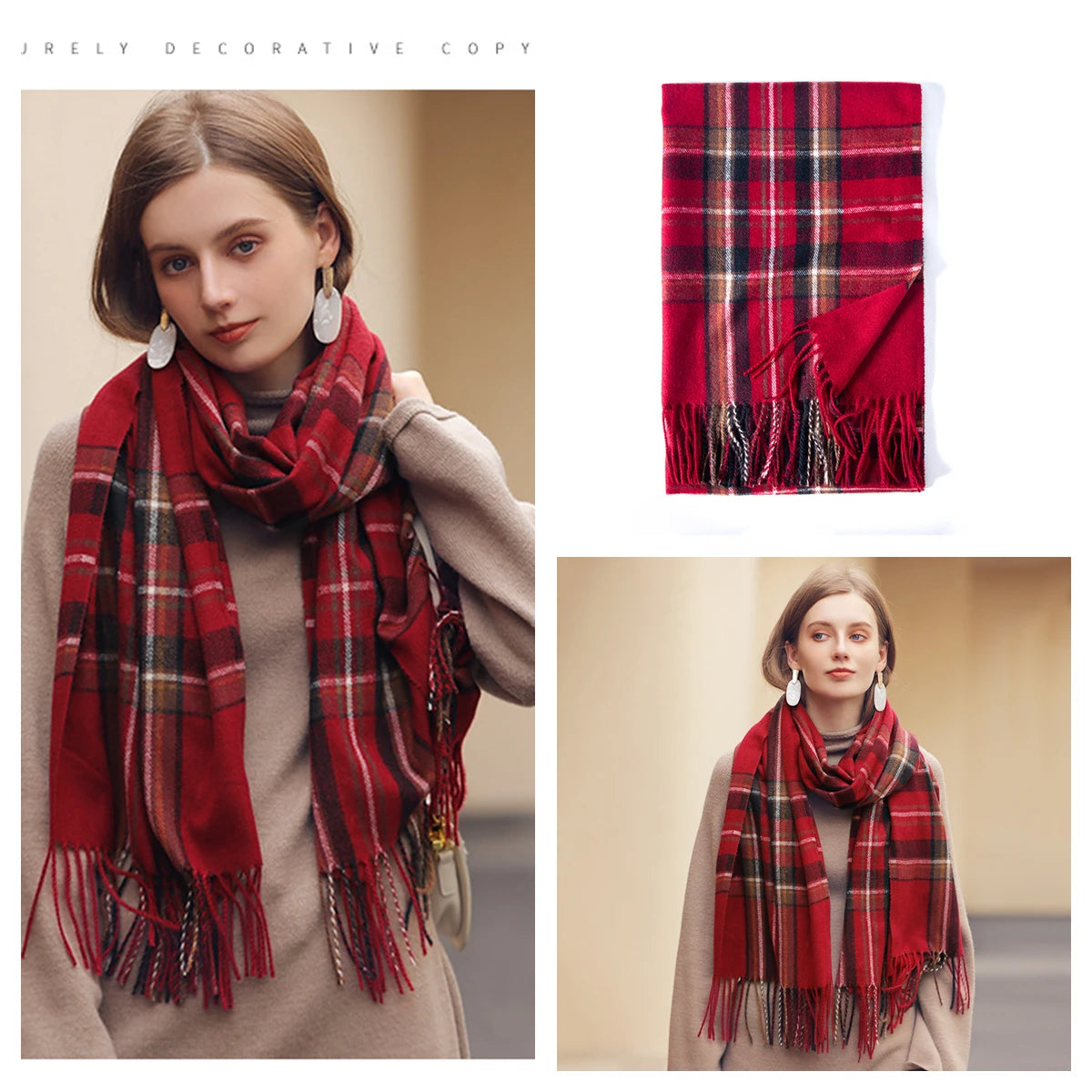 Luxury Plaid Cashmere-Feel Scarf - Oversized Shawl Wrap