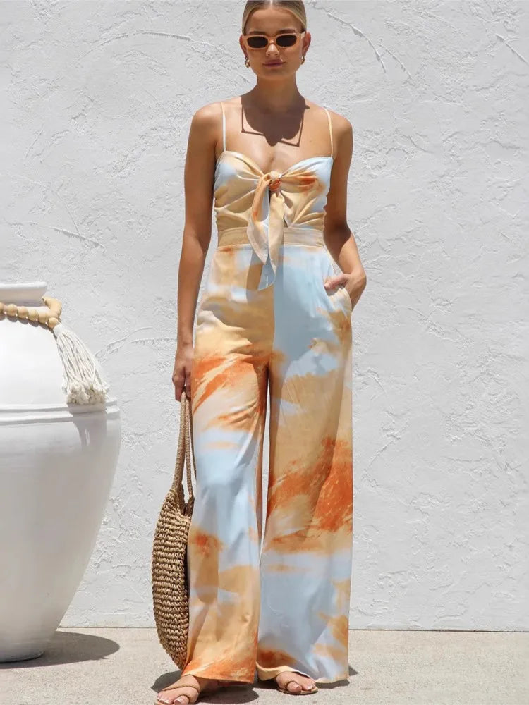 Spaghetti Strap Wide-Leg Jumpsuit - Vacation Style