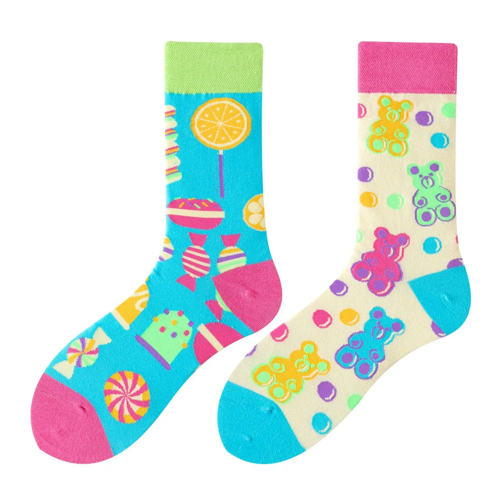 Colorful Print Cotton Socks - Unisex Mid-Tube Casual Pair