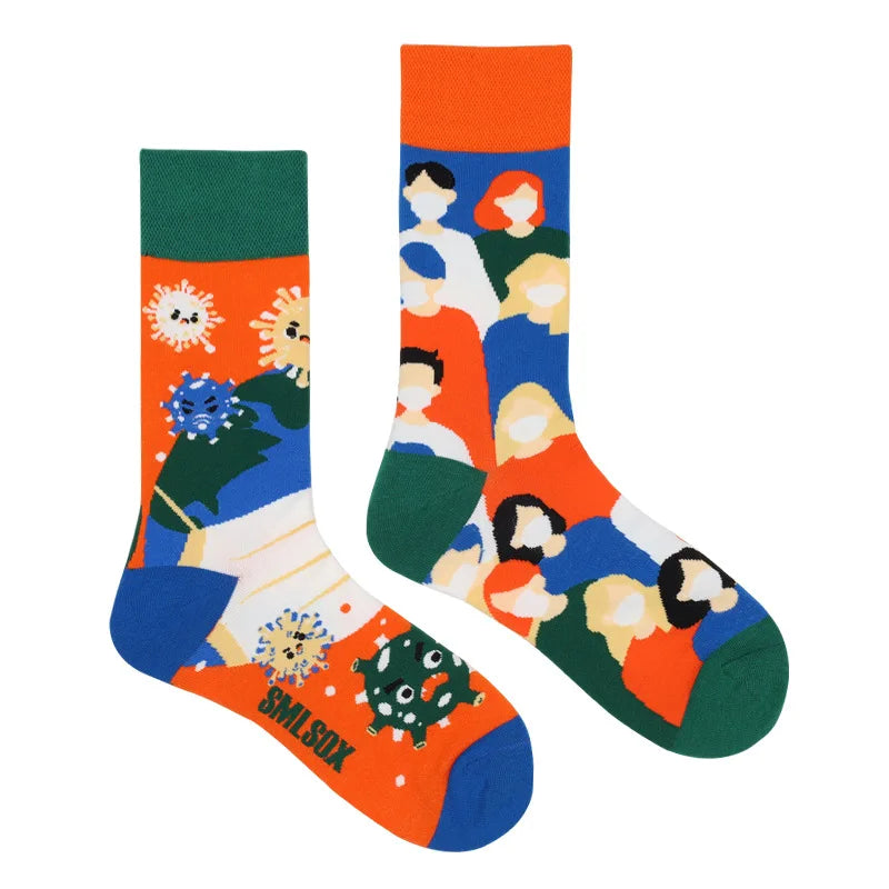 Colorful Print Cotton Socks - Unisex Mid-Tube Casual Pair