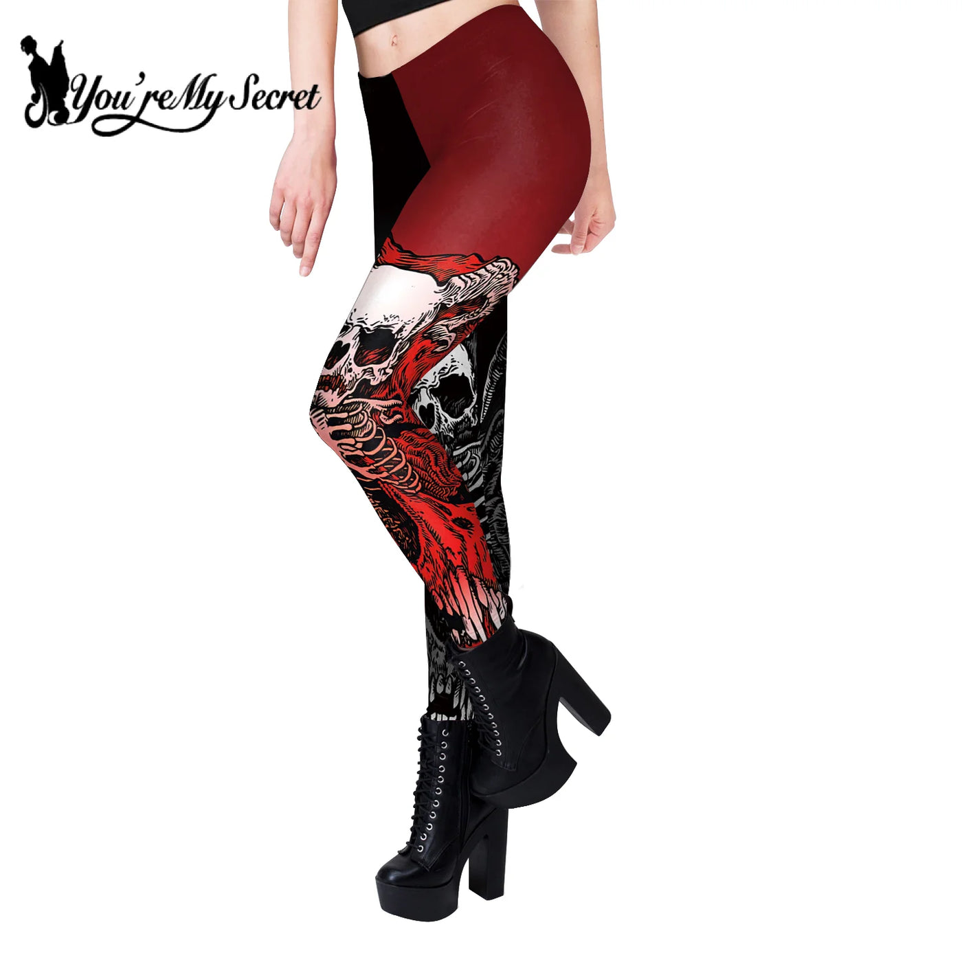 Skeleton Print Leggings - Stretch Gothic Fitness Style