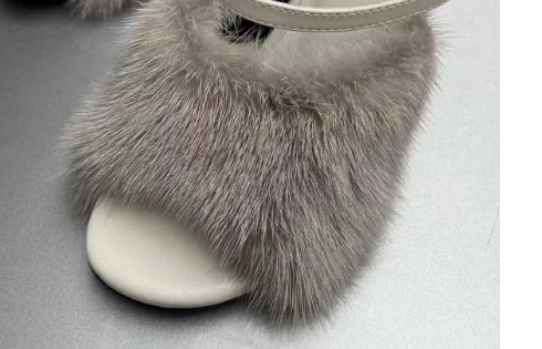 Luxury Fur-Trim High Heel Sandals - Open Toe Party Style