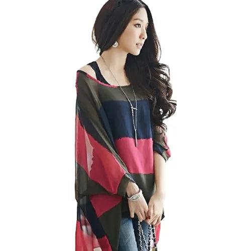 Plus Size Batwing Blouse - Casual Summer Button Shirt