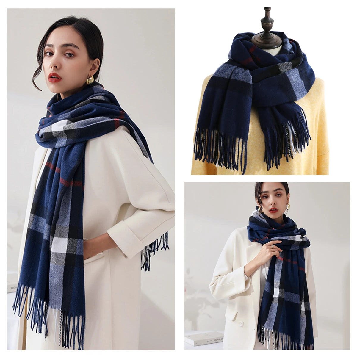 Luxury Plaid Cashmere-Feel Scarf - Oversized Shawl Wrap