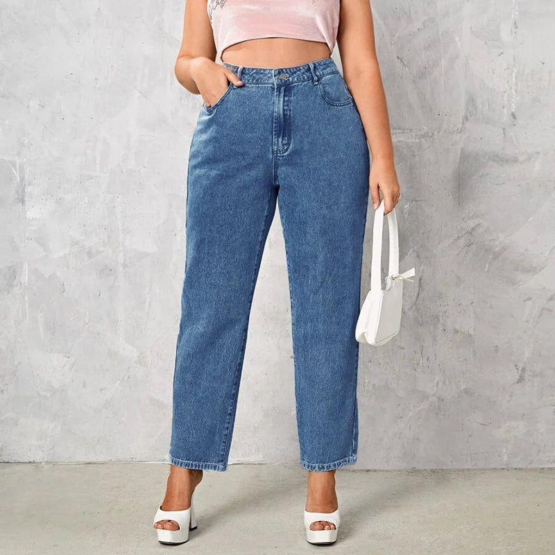 Premium Plus Size Straight Leg Jeans - Stretch Dark Wash Denim