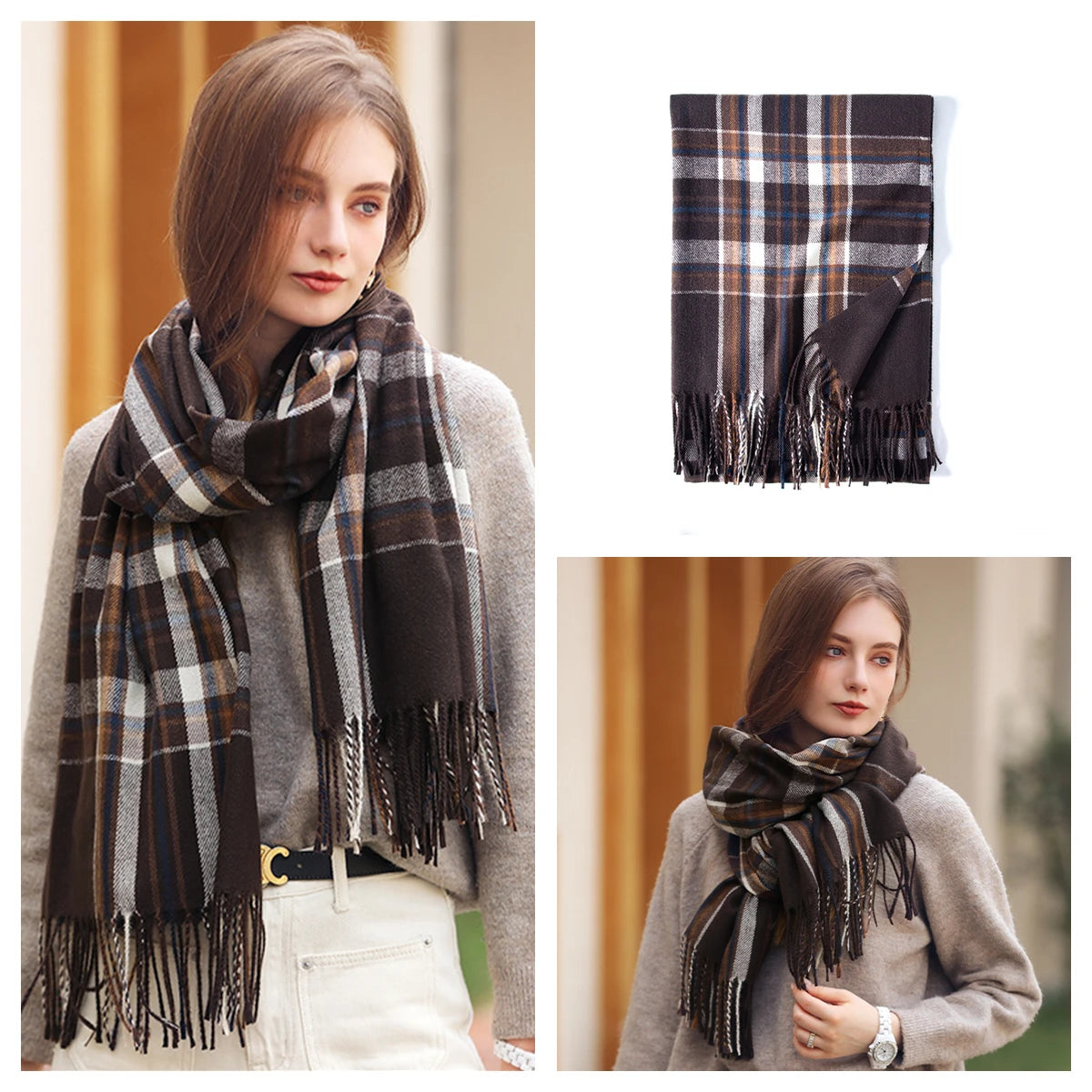 Luxury Plaid Cashmere-Feel Scarf - Oversized Shawl Wrap