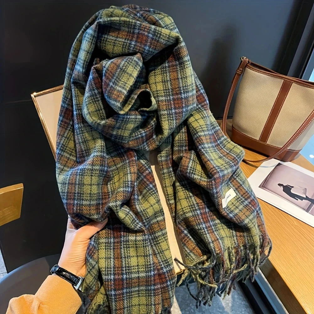 Luxury Plaid Tassel Scarf - Long Cashmere-Feel Shawl