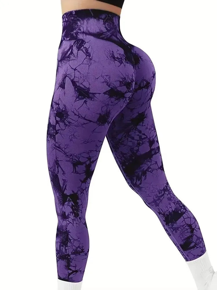 Tie-Dye Yoga Leggings - High-Waist Seamless Sculpt Fit
